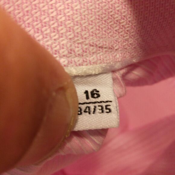 Bugatchi Uomu dress shirt  mens L Large 16 34/35 pink stripe long sleeve button - Picture 7 of 9